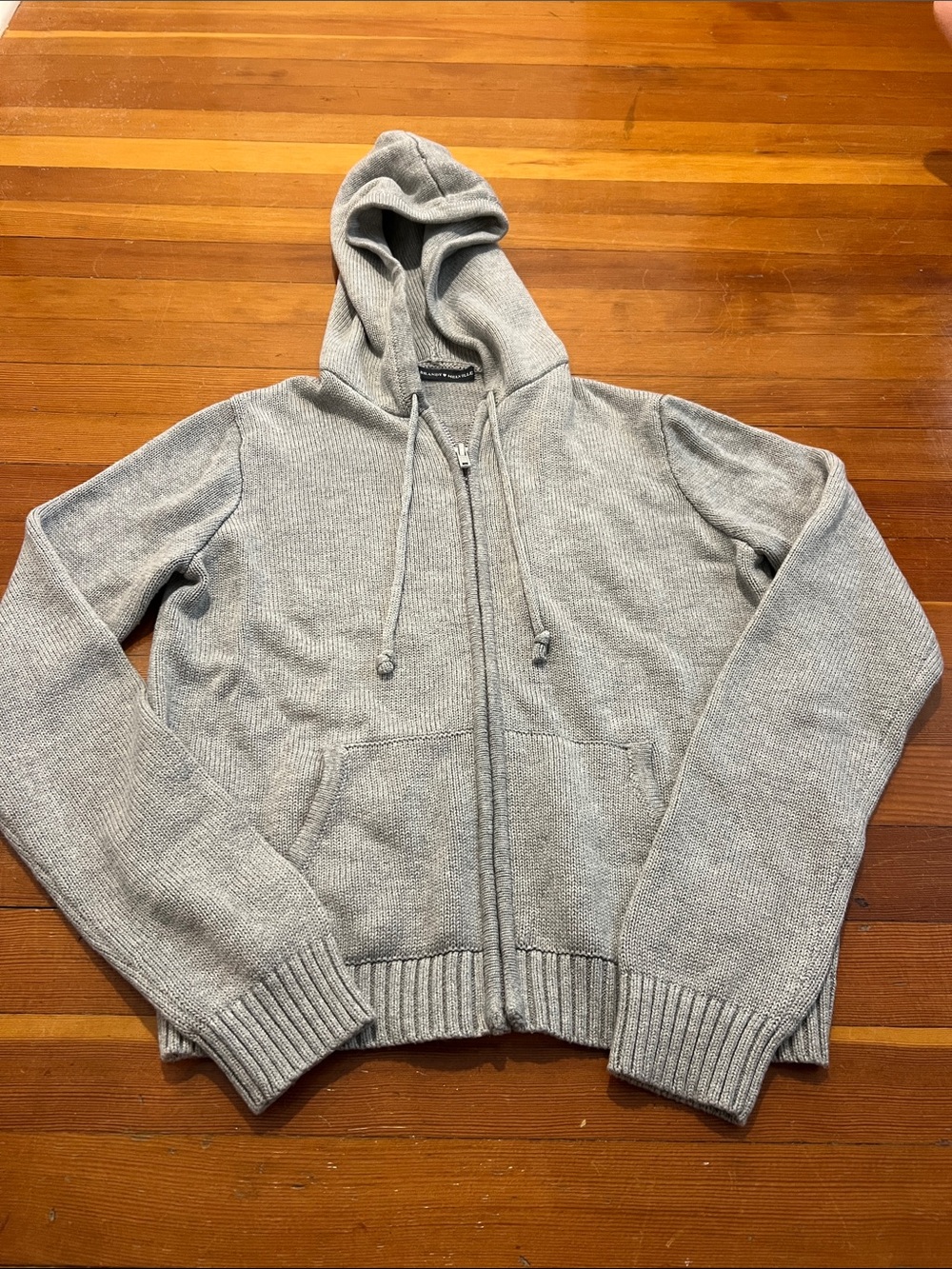 Brandy Melville Hooded Zip Knit Sweater - Light I Gray